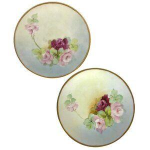 Favorite Bavaria Hand Painted Porcelain Plates With Roses & Gold Trim Set Of 2